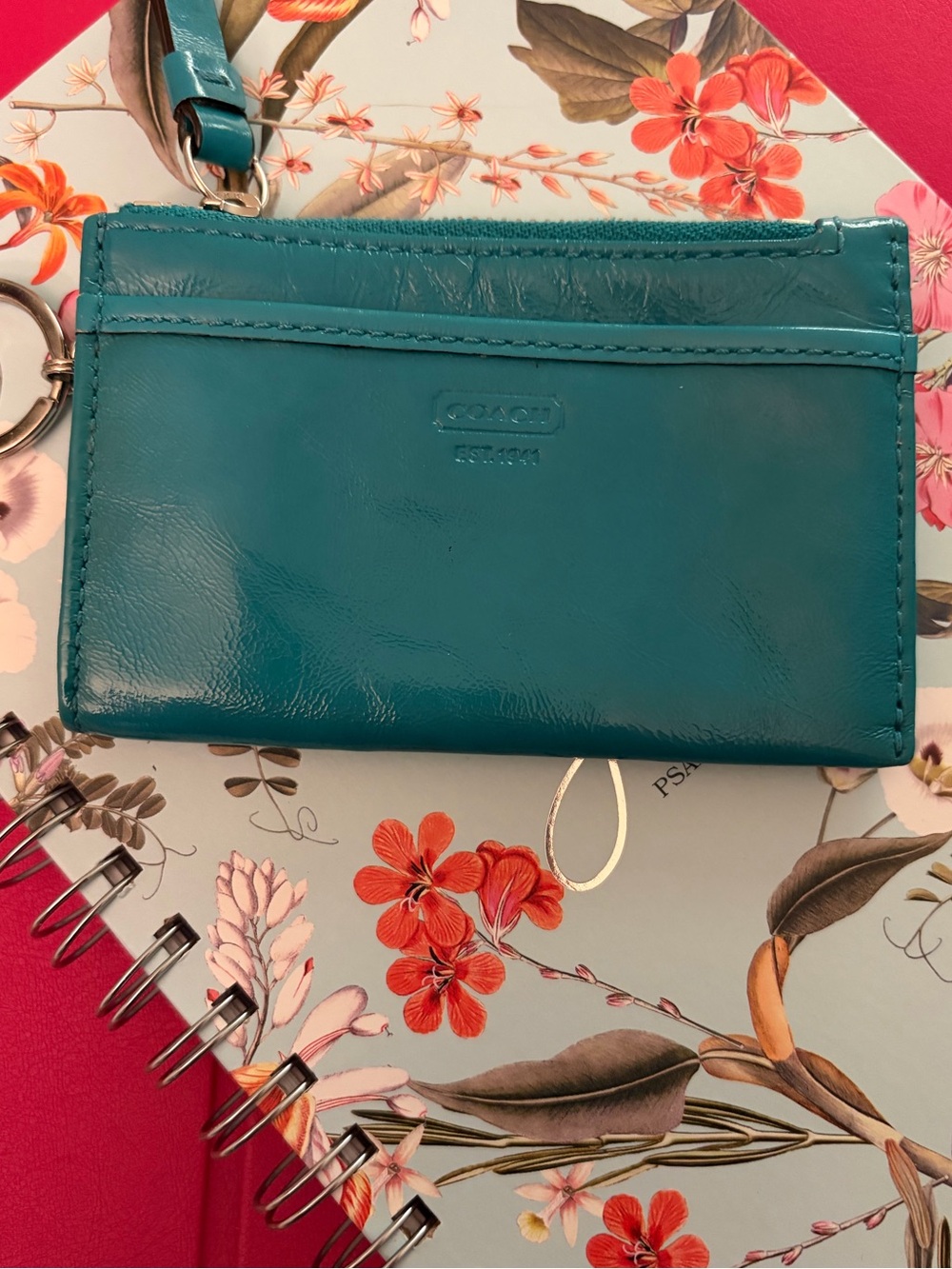 COACH Teal Leather Wristlet Card Case -VERY.FINE LEATHER